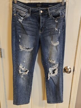 Judy Blue Medium Blue Distressed Boyfriend Jeans